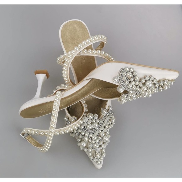 Cinxia (white) Women's Pearl Encrusted Elegant High Heels - Picture 3 of 3
